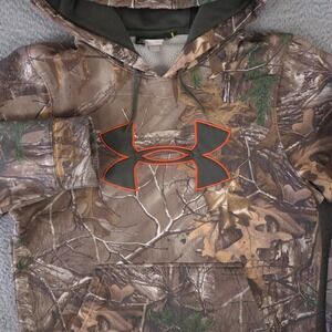 Under Armour Hoodie Mens Small Brown Realtree Xtra Camo Big Logo Fleece Pullover